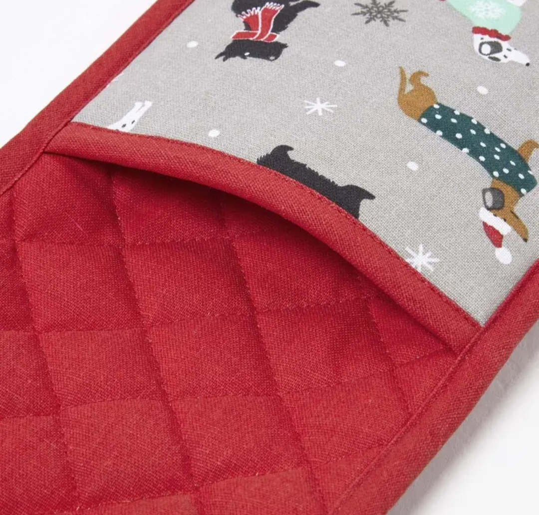 Red Festive Dogs Pattern Double Oven Gloves