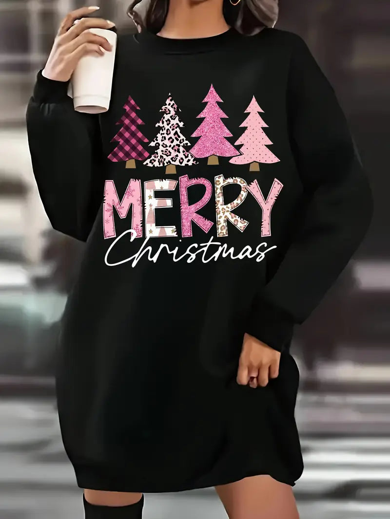 Women's Plus Size Christmas Graphic Print Sweatshirt Dress