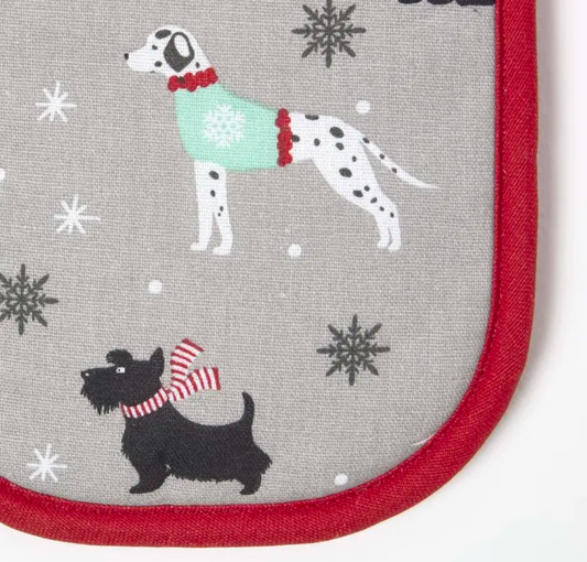 Red Festive Dogs Pattern Double Oven Gloves