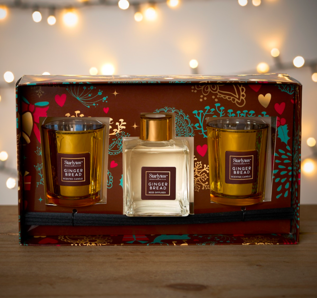 Starlytes Christmas Reed Diffuser & Scented Candle Set - Gingerbread