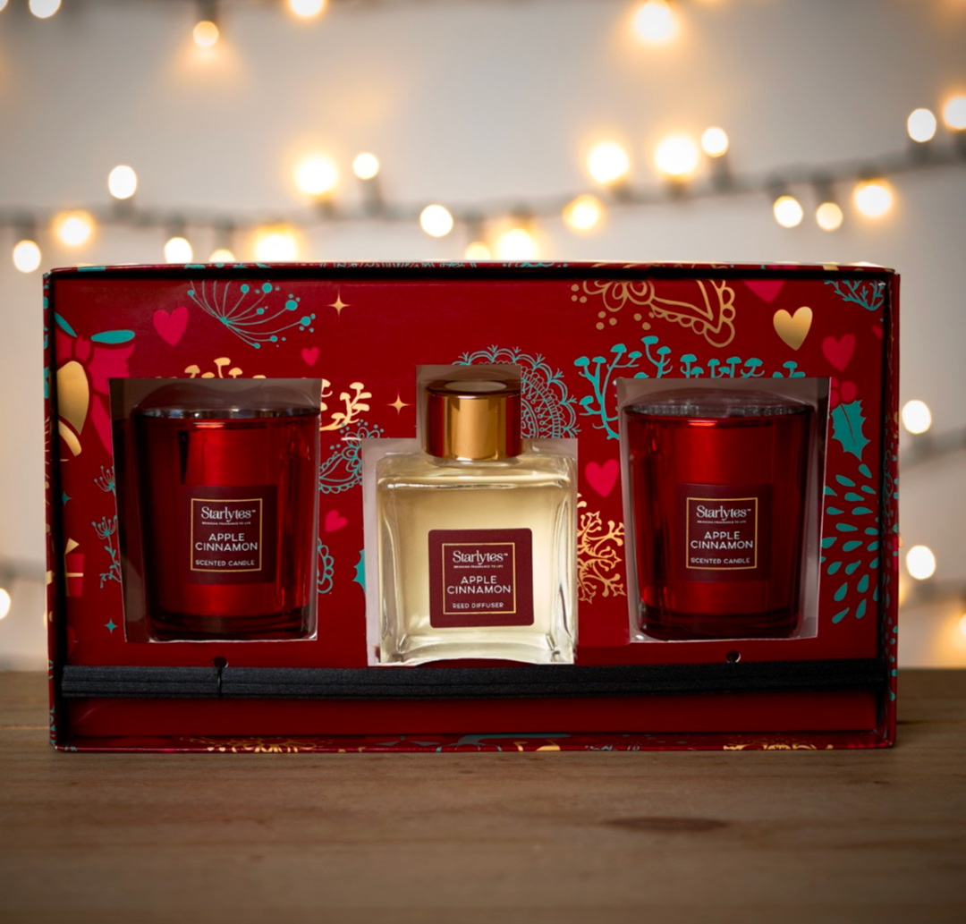 Starlytes Christmas Reed Diffuser & Scented Candle Set - Apple Cinnamon