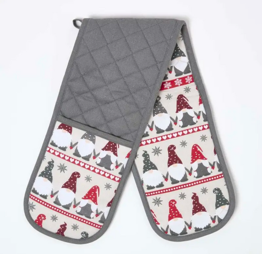 Grey Gonk Pattern Double Oven Gloves
