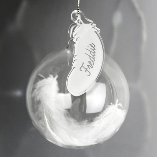 Personalised Feather Glass Bauble