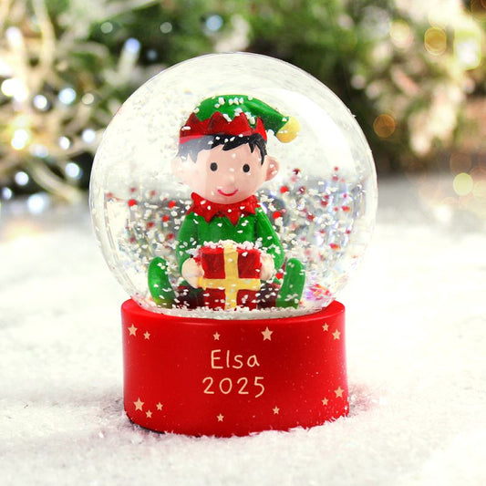 Personalised Message Elf Glitter Snow Globe